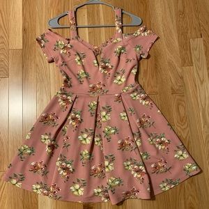 Mauve pink and floral off the shoulder dress